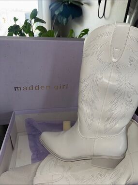 Madden Girl White Western Heeled Boot